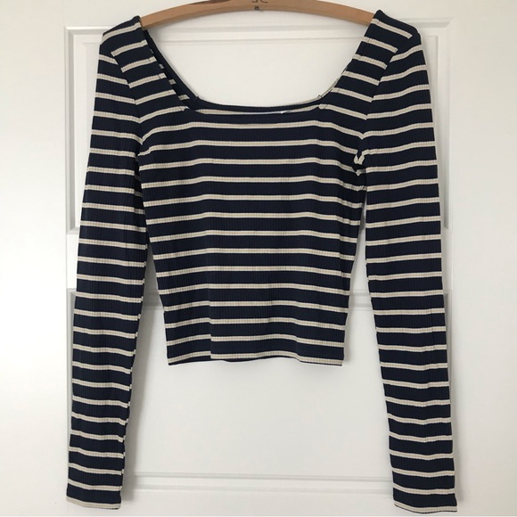 PacSun Basics // NWOT Striped Long-sleeve Crop-Top - Picture 1 of 3